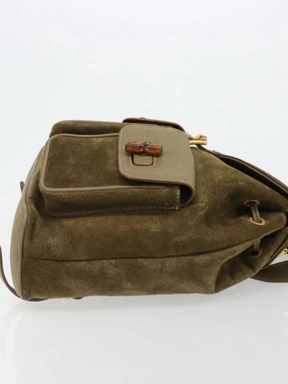 GUCCI Backpack Suede Khaki Gold 003 2058 0016 Auth 184537A